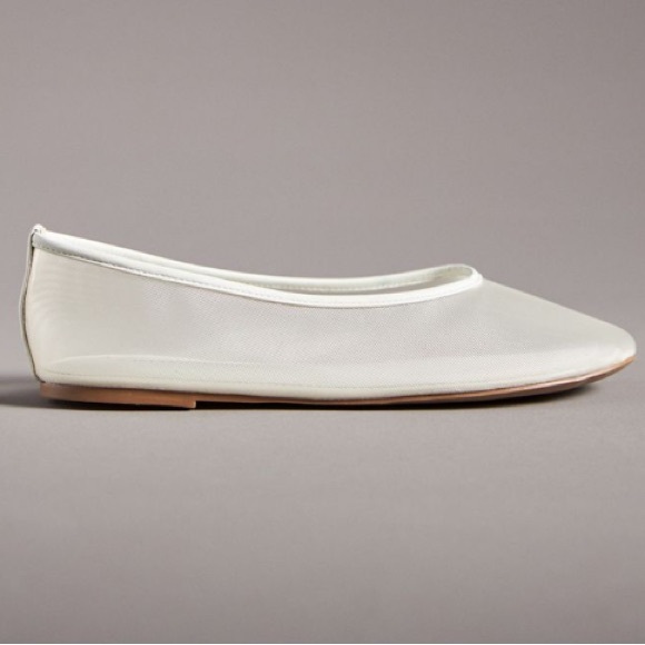 By Anthropologie Sheer Mesh Ballet Flats Cream Ivory Sz 10 Chic Balletcore - Picture 2 of 11